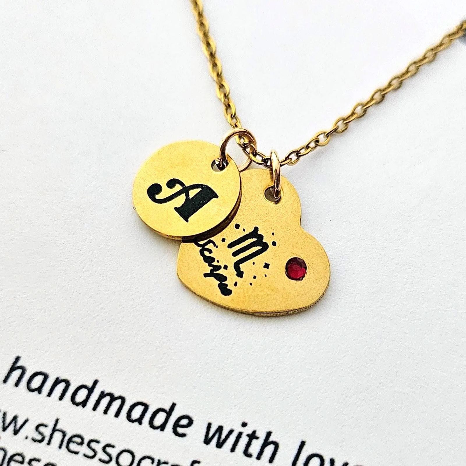 Zodiac Heart Necklace, Initial & Birthstone Charm, Personalized Astrology Pendant Zodiac Heart Necklace, Initial & Birthstone Charm, Personalized Astrology Pendant – Jewelry – Handmade by ShesSoCrafty Goods