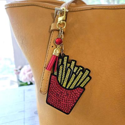 French Fry Rhinestone Bag Charm | Bling Fries Purse Keychain Tassel – Keychains – Handmade by ShesSoCrafty Goods