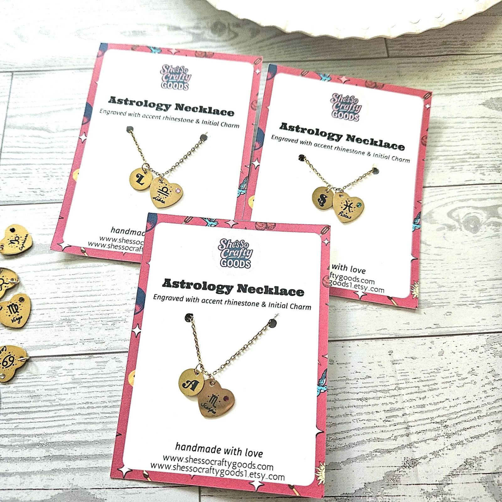 Zodiac Heart Necklace, Initial & Birthstone Charm, Personalized Astrology Pendant Zodiac Heart Necklace, Initial & Birthstone Charm, Personalized Astrology Pendant – Jewelry – Handmade by ShesSoCrafty Goods