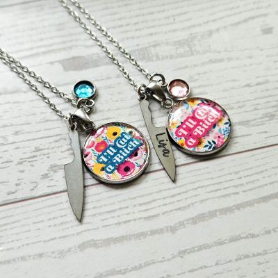 I'll Cut a Bitch Necklace, Personalized Butcher Knife Charm, Engraved Name – Jewelry – Handmade by ShesSoCrafty Goods
