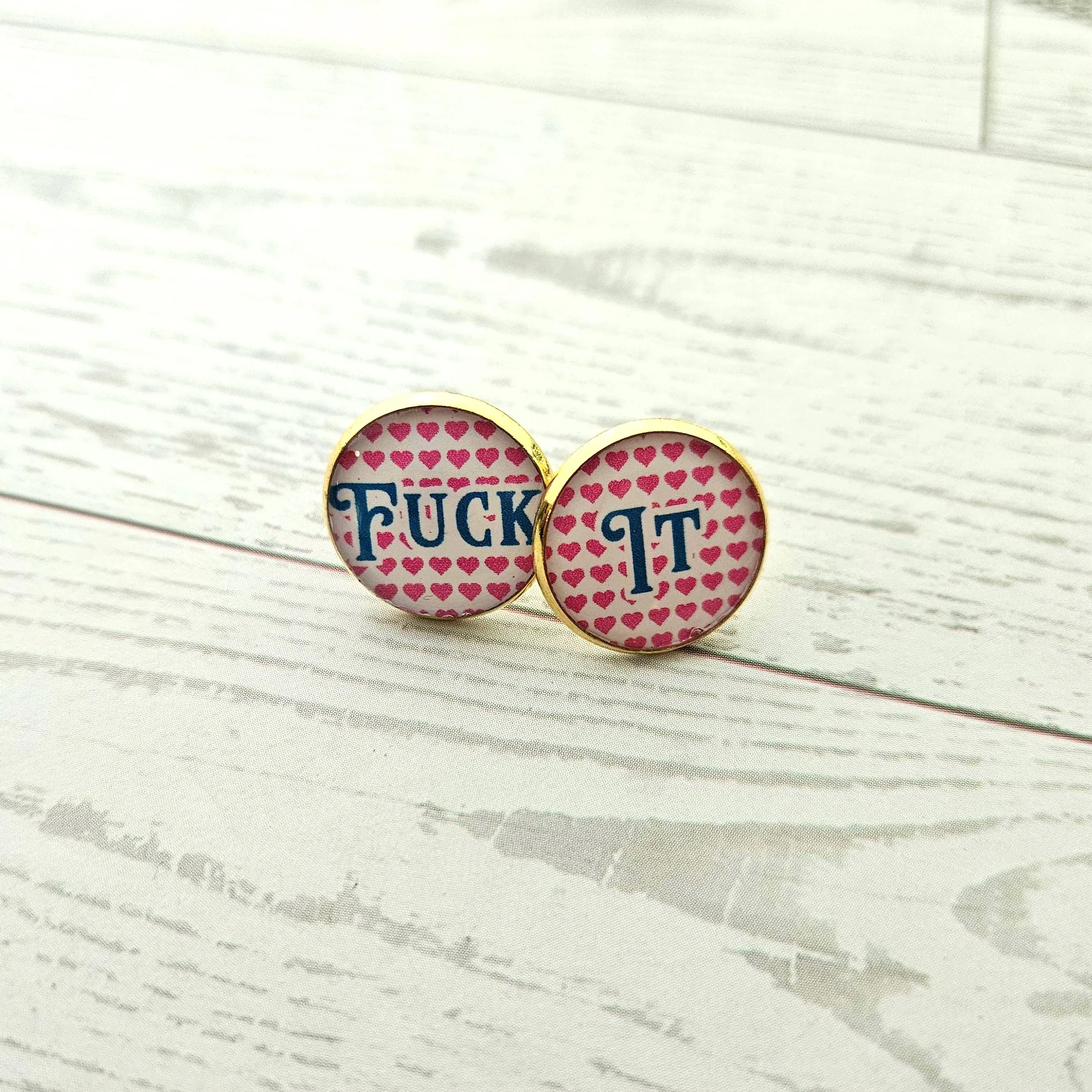 Fuck This Love It Stud Earrings, Conversation Heart Swear Word Set – Earrings – Handmade by ShesSoCrafty Goods