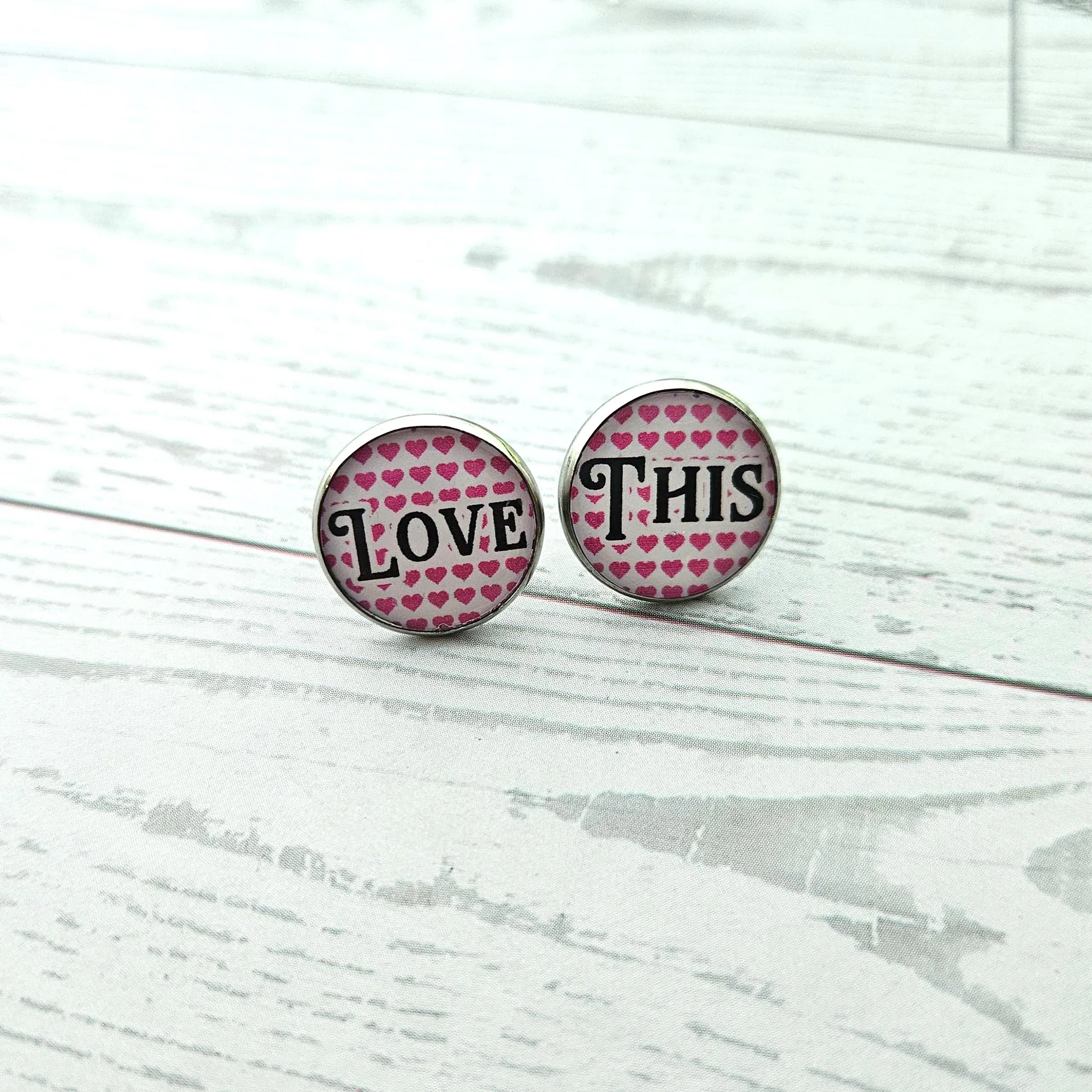 Fuck This Love It Stud Earrings, Conversation Heart Swear Word Set – Earrings – Handmade by ShesSoCrafty Goods