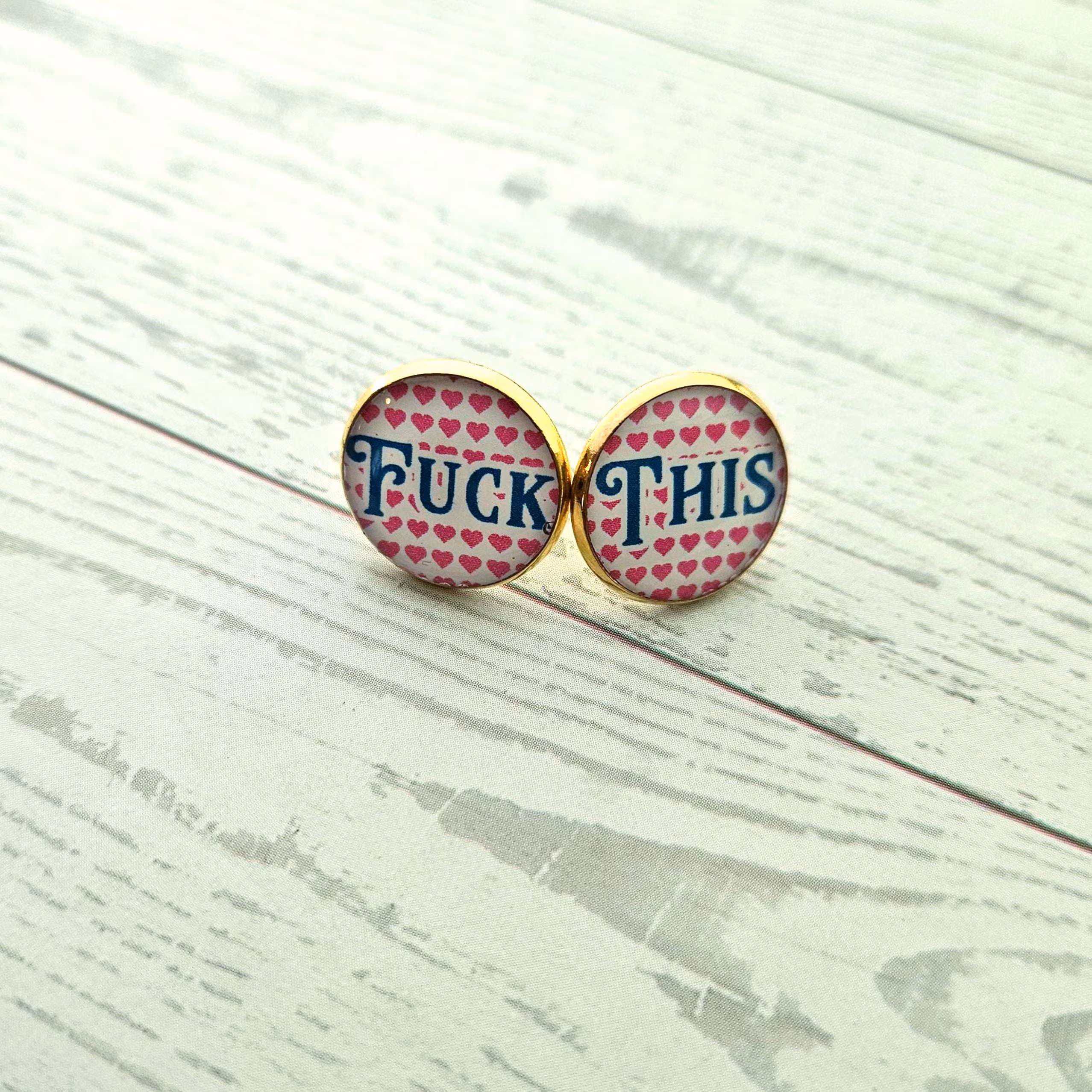 Fuck This Love It Stud Earrings, Conversation Heart Swear Word Set – Earrings – Handmade by ShesSoCrafty Goods