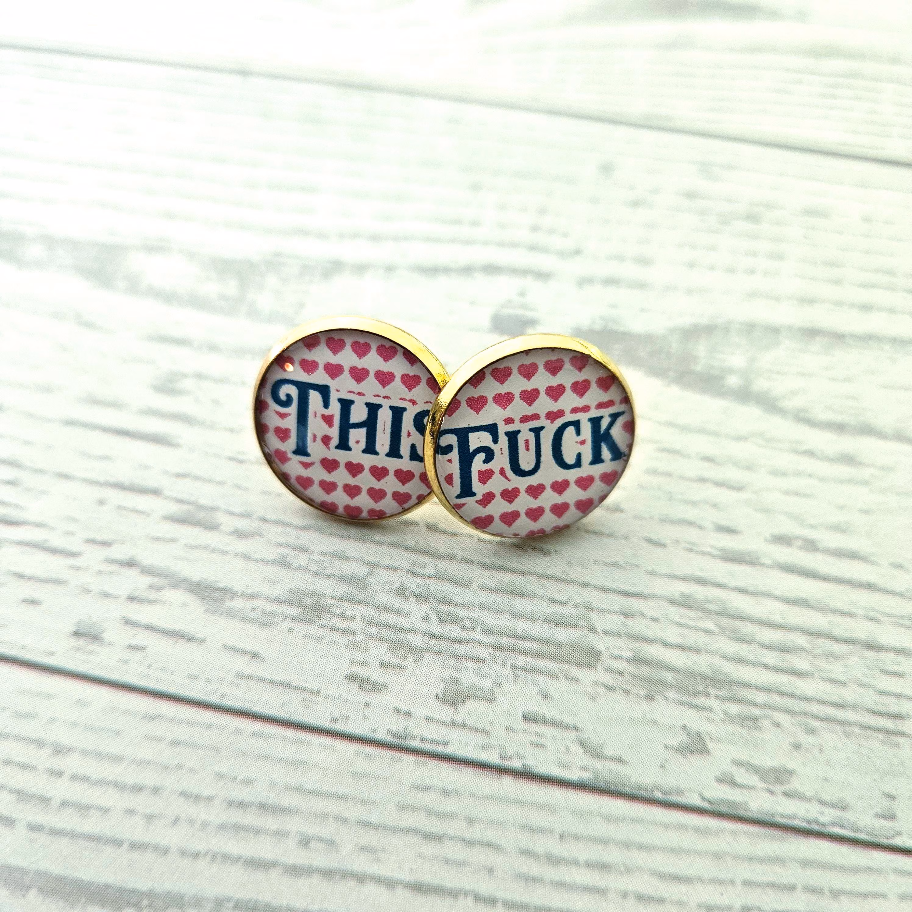 Fuck This Love It Stud Earrings, Conversation Heart Swear Word Set – Earrings – Handmade by ShesSoCrafty Goods