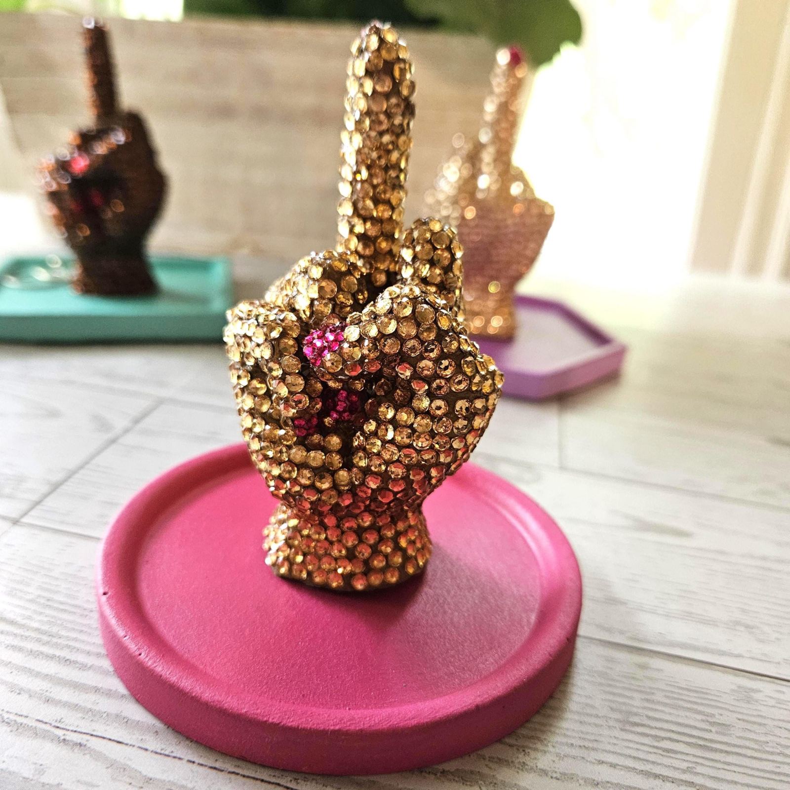 Bedazzled Middle Finger Statue, Rhinestone Resin Figurine Ring Holder Bedazzled Middle Finger Statue, Rhinestone Resin Figurine Ring Holder – Home Decor – Handmade by ShesSoCrafty Goods
