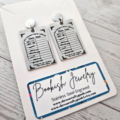 Library Card Earrings, Personalized Stainless Steel Date Due Card, Bookish Jewelry for Teachers – Bookish – Handmade by ShesSoCrafty Goods
