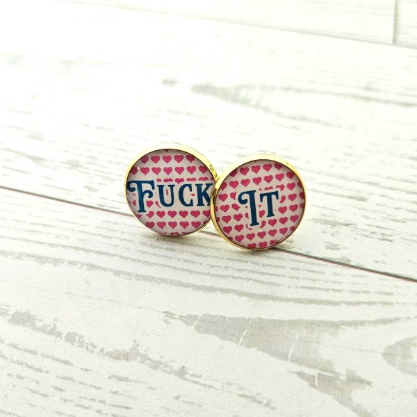 Fuck This Love It Stud Earrings, Conversation Heart Swear Word Set – Earrings – Handmade by ShesSoCrafty Goods