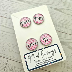 Fuck This Love It Stud Earrings, Conversation Heart Swear Word Set – Earrings – Handmade by ShesSoCrafty Goods