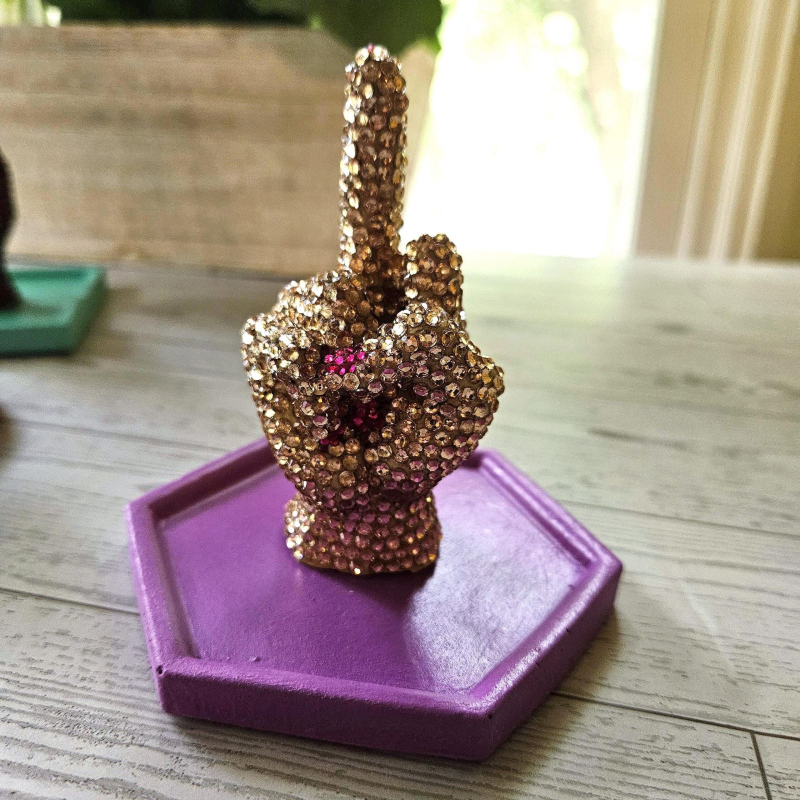 Bedazzled Middle Finger Statue, Rhinestone Resin Figurine Ring Holder Bedazzled Middle Finger Statue, Rhinestone Resin Figurine Ring Holder – Home Decor – Handmade by ShesSoCrafty Goods
