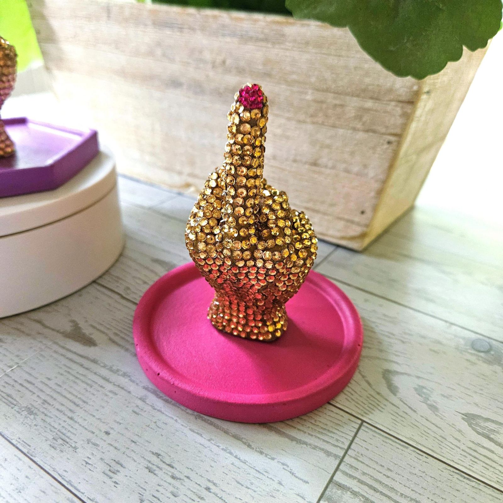Bedazzled Middle Finger Statue, Rhinestone Resin Figurine Ring Holder Bedazzled Middle Finger Statue, Rhinestone Resin Figurine Ring Holder – Home Decor – Handmade by ShesSoCrafty Goods