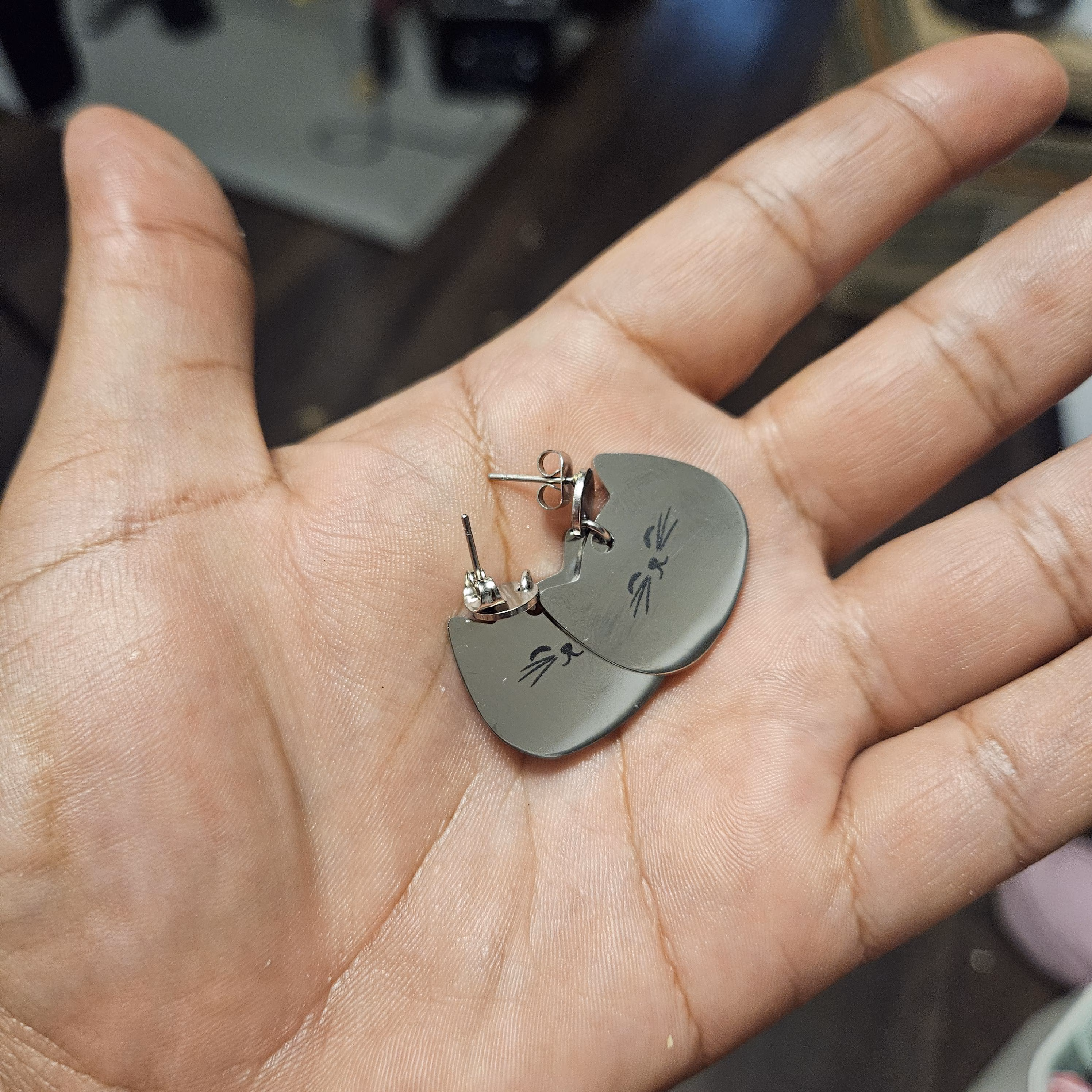 il_fullxfull.8453280691_77cb Minimalist Cat Face Earrings, Stainless Steel Cat Lady Dangle Studs – Earrings – Handmade by ShesSoCrafty Goods